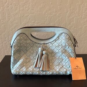 NWT Patricia Nash Blue Braided Stitch Handbag with Tassels